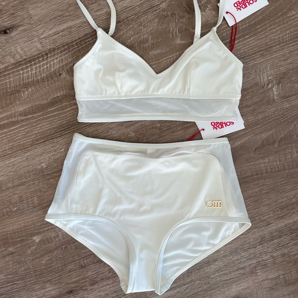 Solid and Striped Two Piece White Mesh Retro Bikini (top and bottom) NWT - Picture 6 of 11